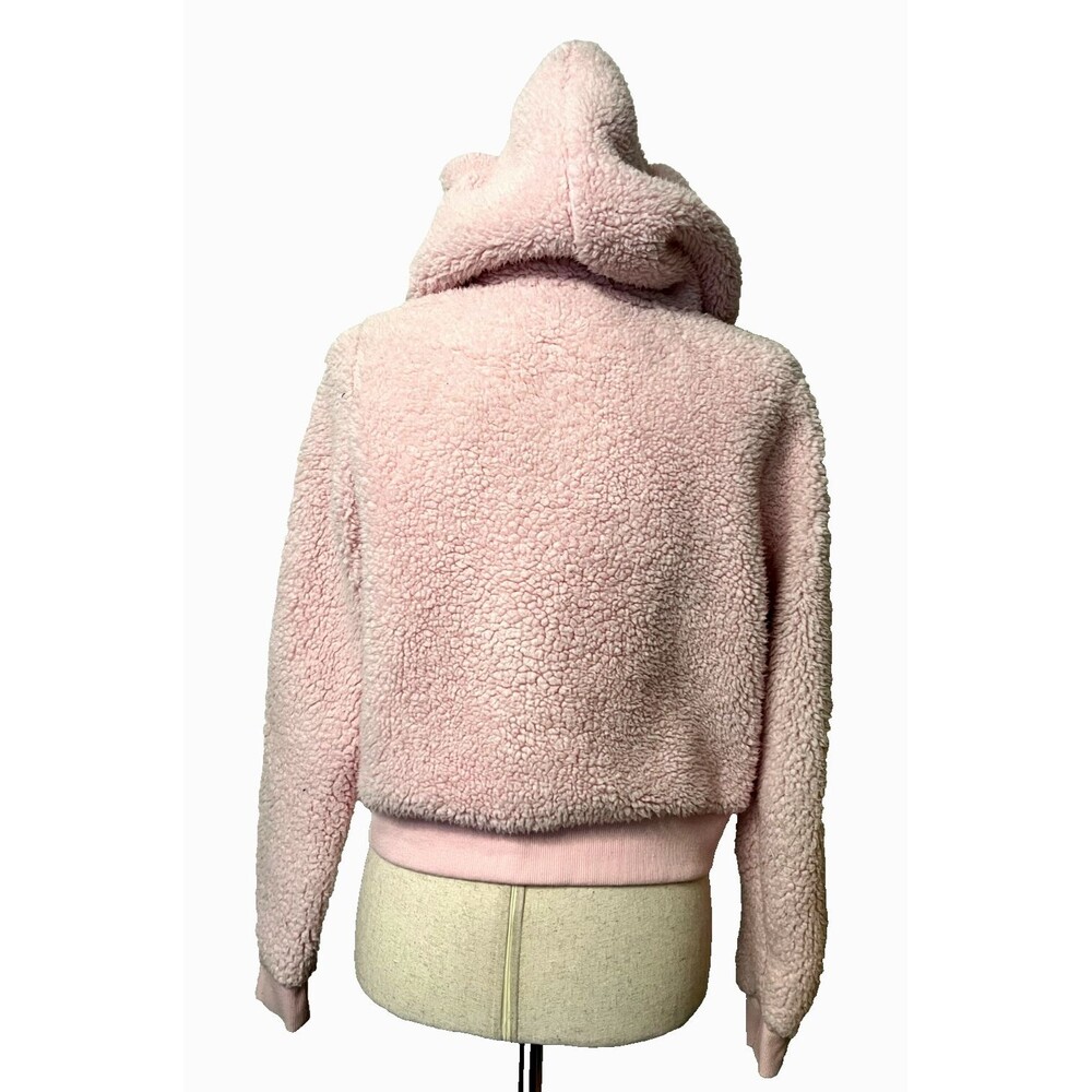 Care Bears Women's M Pink Sherpa Cropped Hoodie Sweatshirt Teddy Fleece Heart - Picture 3 of 8